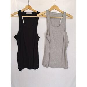 NYLAND Tank Top Set Kendall Ribbed Black Heather Grey L Scoop neck Racerback TWO